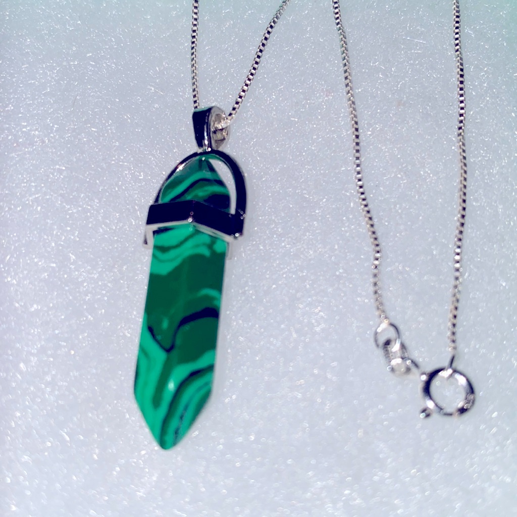 Boho Green Malachite Sterling Silver Necklace 18 15$